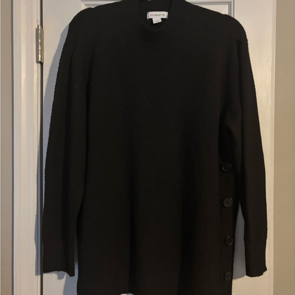 Liz Claiborne Women's Black Crewneck Sweater with Button Accents